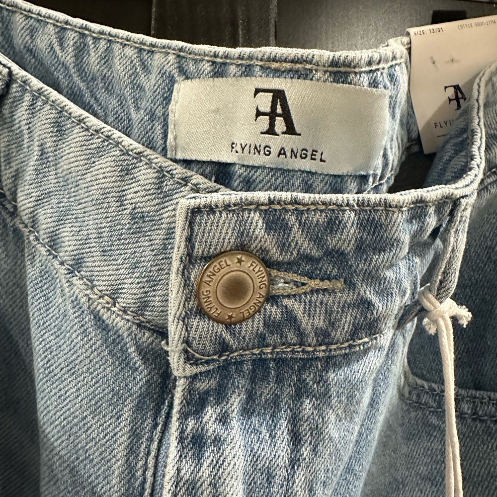 🆕 Flying Angel Stylish Light Blue Wide Leg Jeans with Bow Accents - Picture 7 of 10
